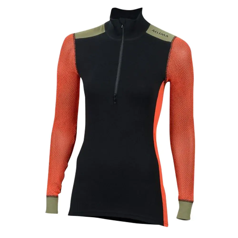 Aclima Damen-Thermoshirt Aclima WoolNet Hiking Mock Neck jet black/poinciana/capulet