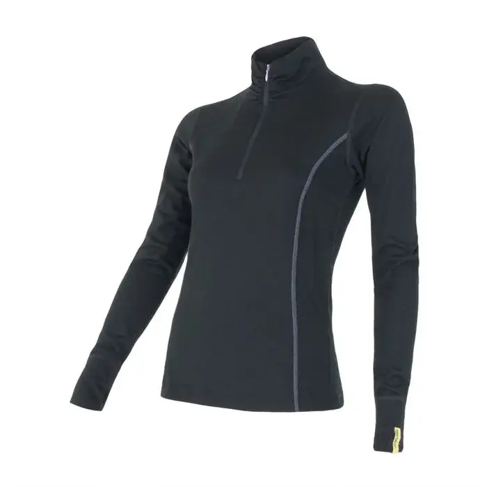 Sensor Damen-Funktionsshirt langarm mit Stehkragen und Zip Sensor Merino Active schwarz