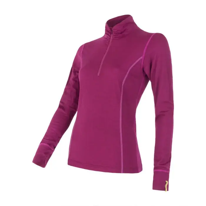 Sensor Damen-Funktionsshirt langarm mit Stehkragen und Zip Sensor Merino Active lilla