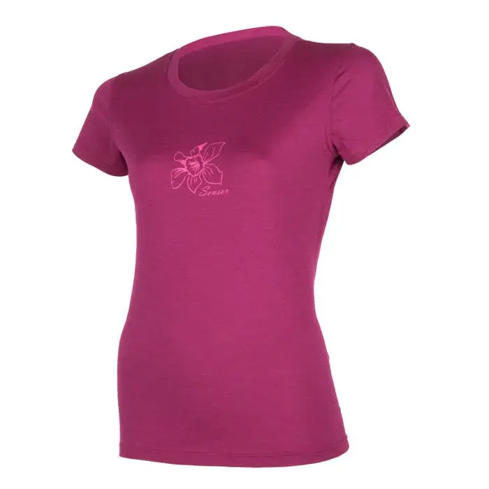 Damen-Funktions-T-Shirt kurzarm mit Print Sensor Merino Active PT Orchid lilla
