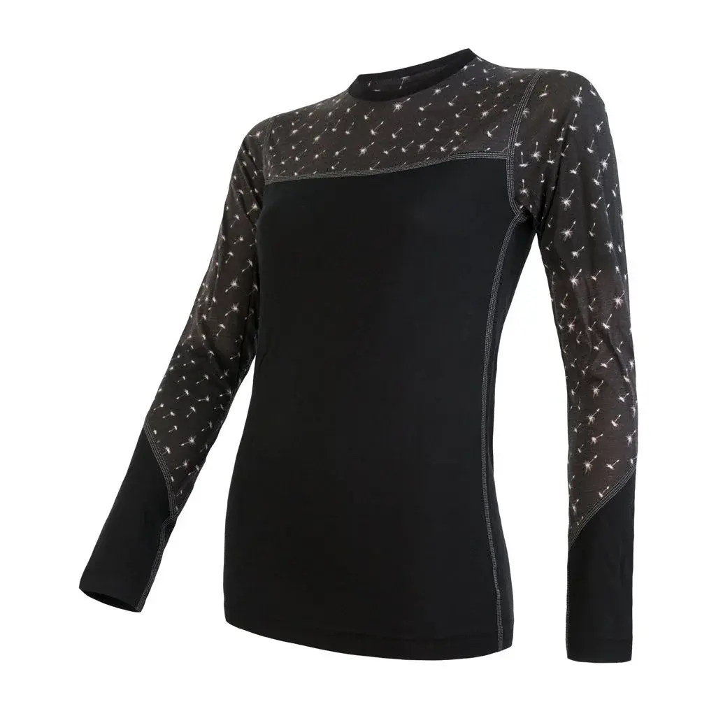 Sensor Damen-Funktions-Langarmshirt Sensor Merino Impress schwarz/pattern