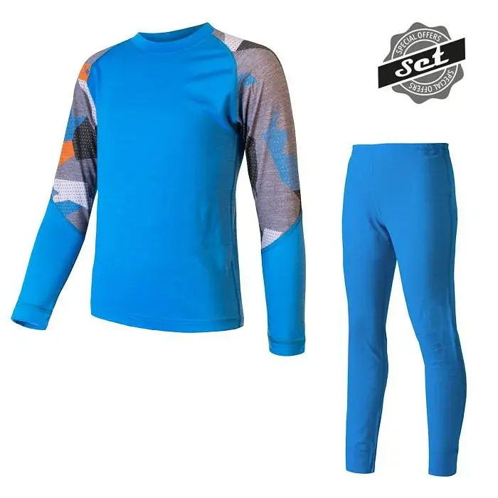 Sensor Kinder-Funktionsset langarm Sensor Merino Impress blau/camo