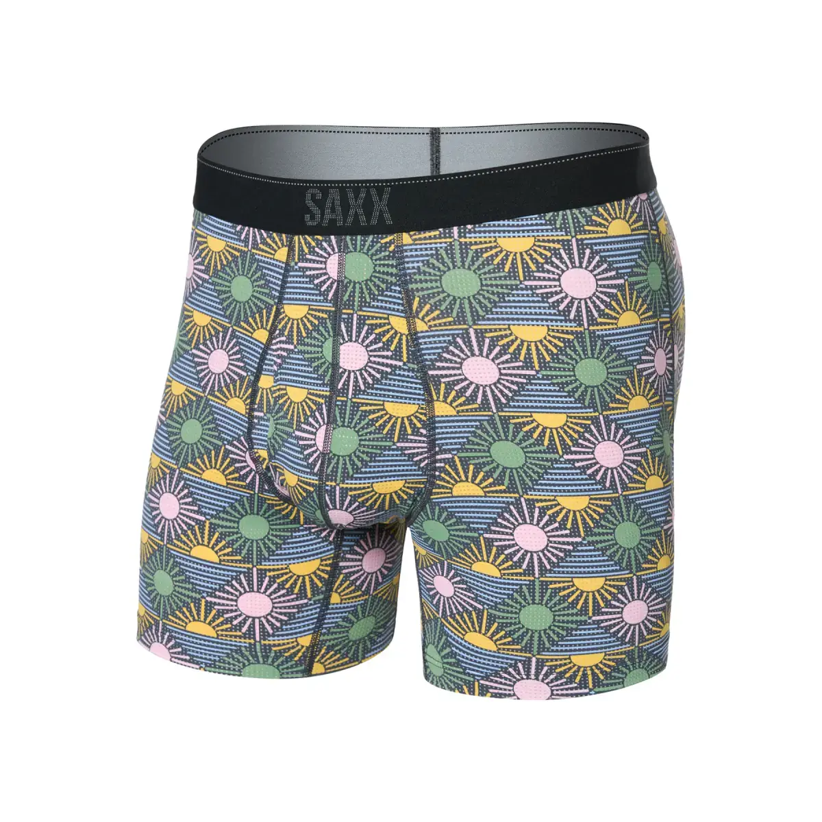 Pánské boxerky SAXX Quest Quick Dry Mesh Boxer Brief Fly Rise And Shine-Ebony