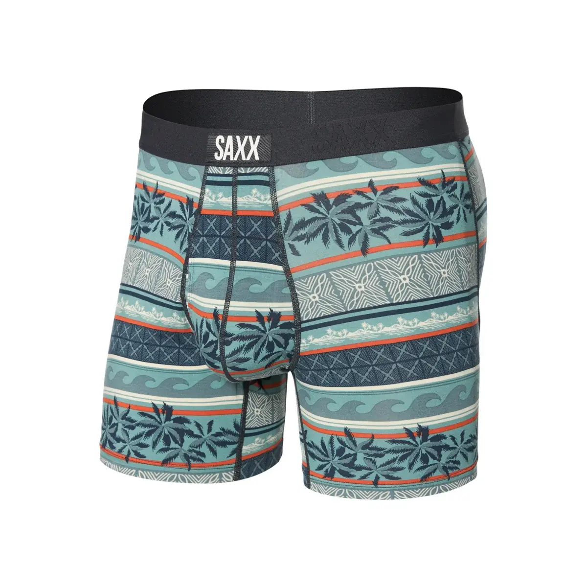 Pánské boxerky SAXX Ultra Super Soft Boxer Brief Fly Beach Shack Stripe-Teal