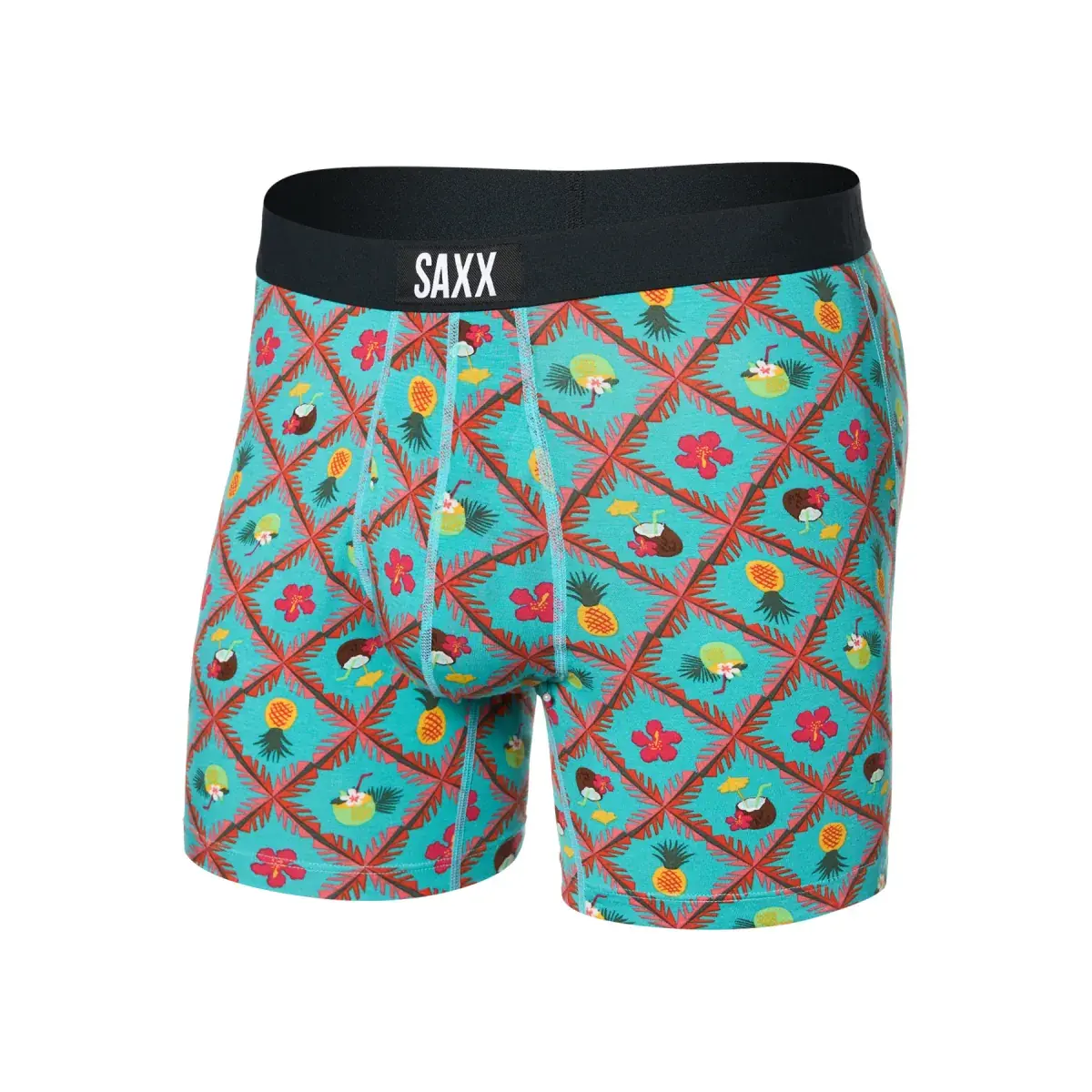 Pánské boxerky SAXX Ultra Super Soft Boxer Brief Fly Pina Colada Plaid-Aqua
