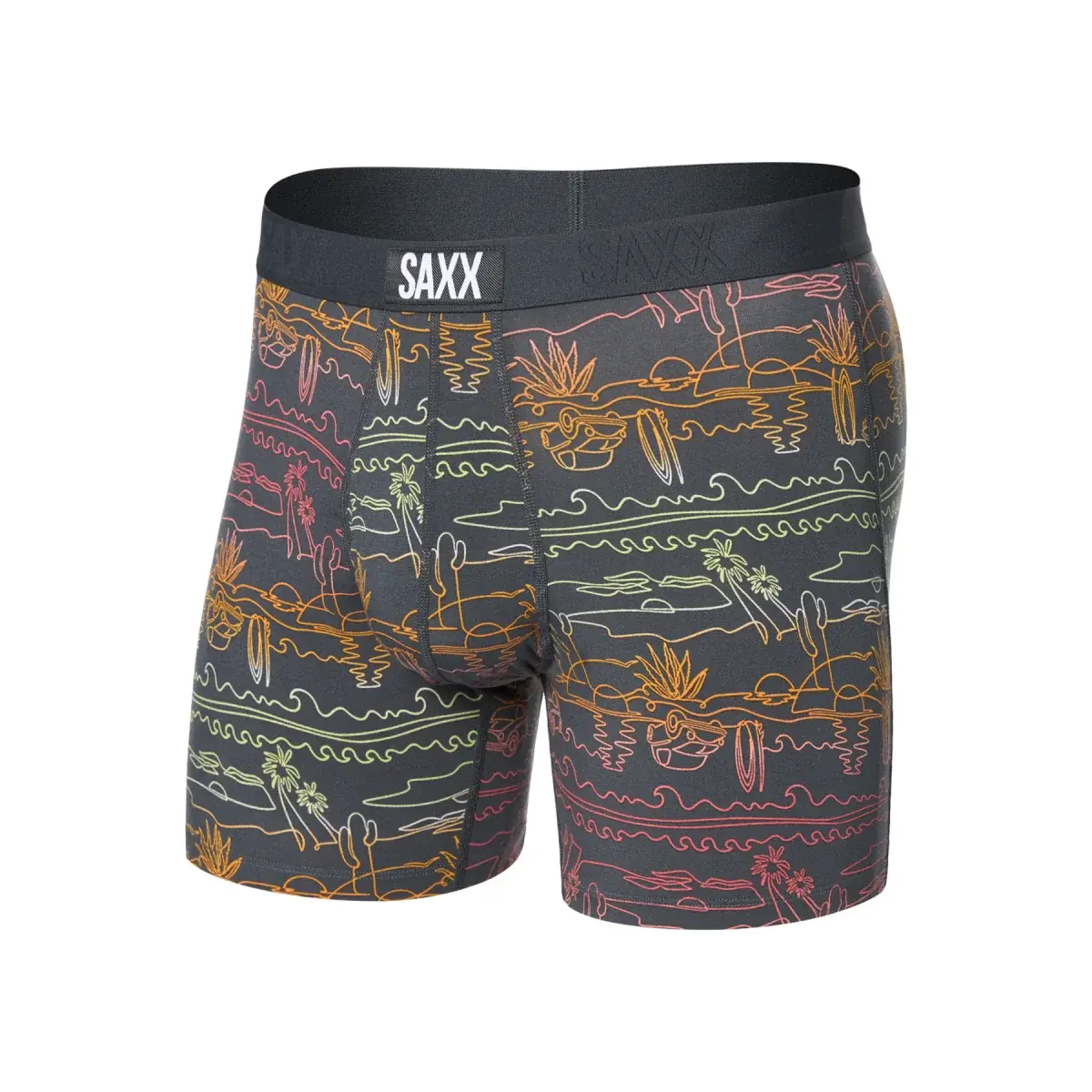 Pánské boxerky SAXX Ultra Super Soft Boxer Brief Fly Summer Roadtrip-Ebony
