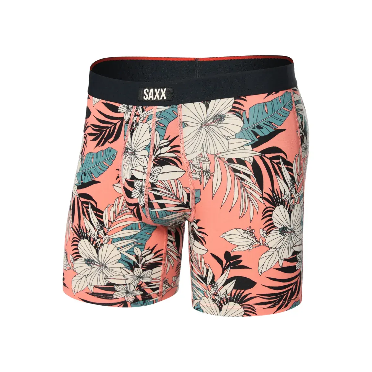 Pánské boxerky SAXX Vibe Xtra Boxer Brief Fly Hibiscus Jungle-Coral