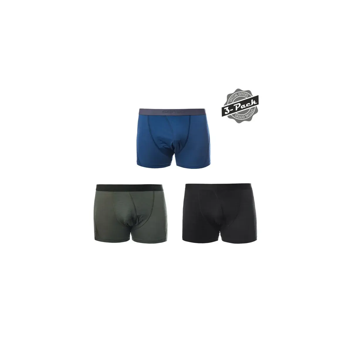 Sensor Herren-Funktionsboxershorts Sensor Merino Air 3-Pack Schwarz/dunkelblau/olive