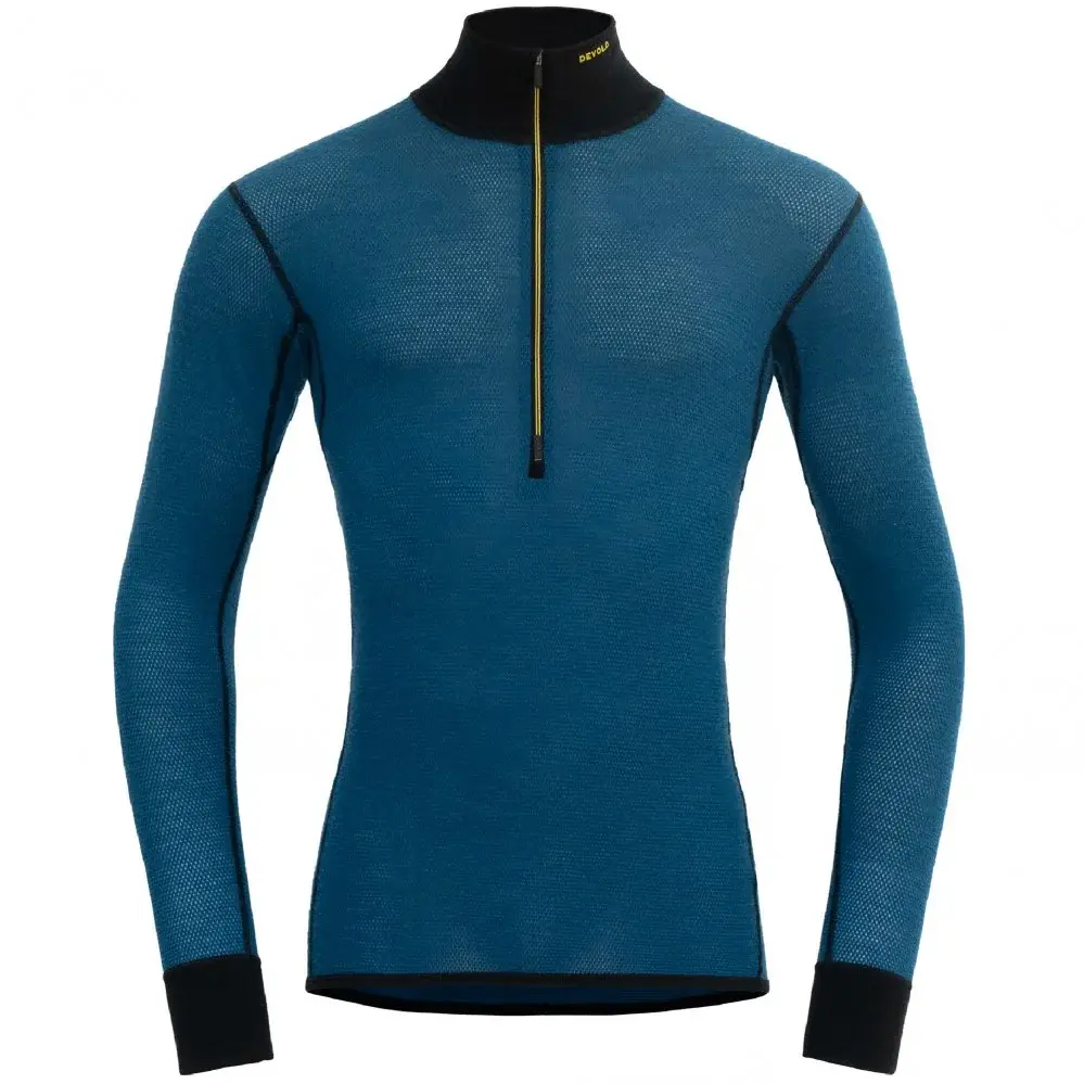 Herren-Merinoshirt Devold Woll Mesh 190 Zip Neck Man flood/caviar