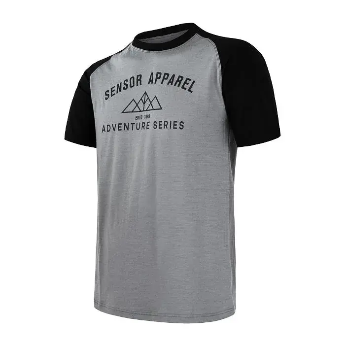 Sensor Herren-Funktions-T-Shirt mit Print Sensor Merino Active PT Adventure grau/schwarz