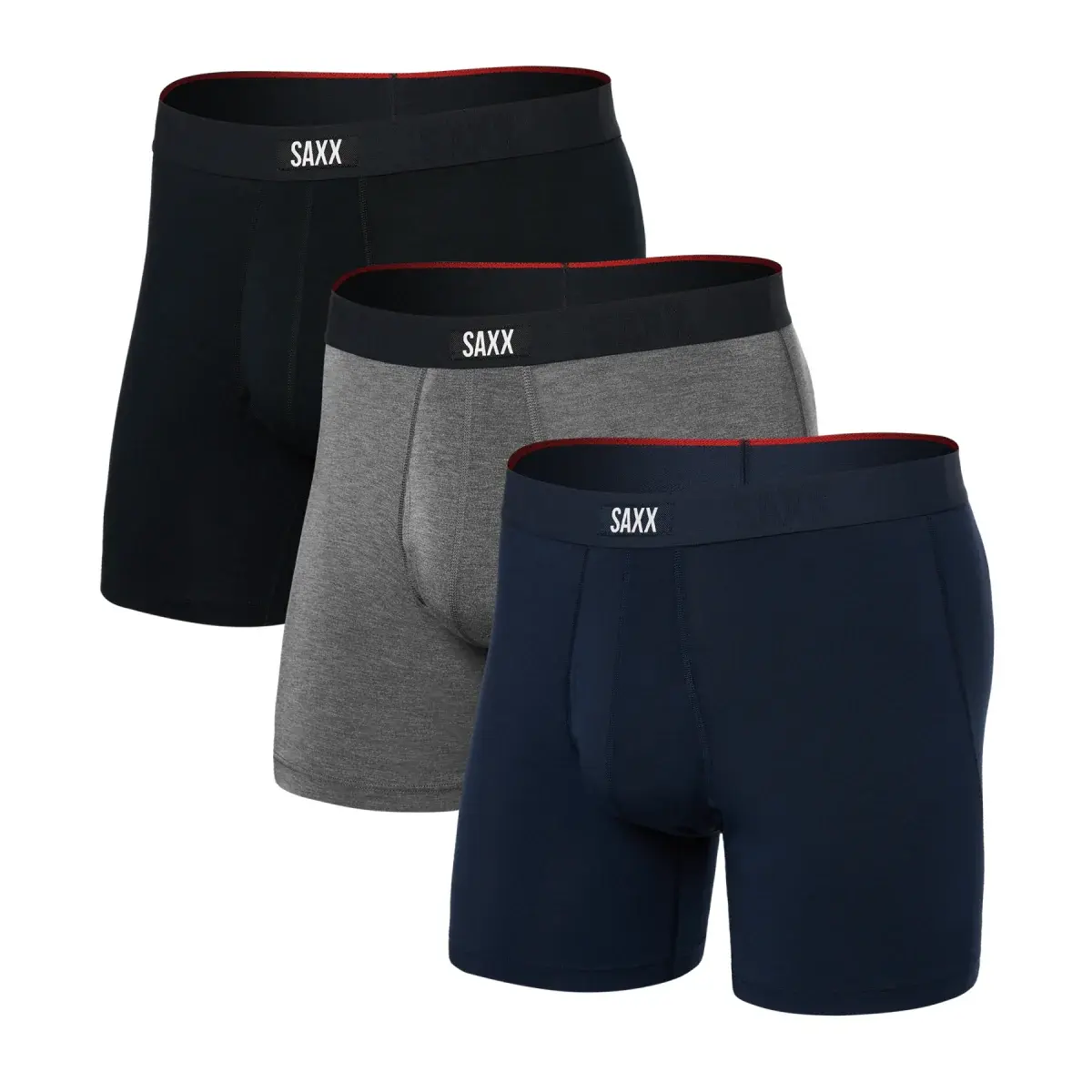 SAXX Herren-Boxershorts-Set SAXX Vibe Xtra Boxer Brief Fly 3Pk Black/Dk Grey Hthr/Navy